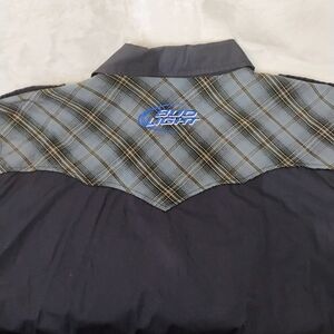 Bud Light Beer Blue Short‎ Sleeve Button Shirt Mens XL Plaid Western Rodeo G
